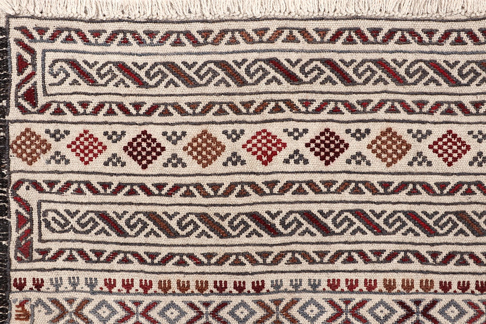 Ivory Handmade Pai Murgh Soumak Kilim Rug Rectangular