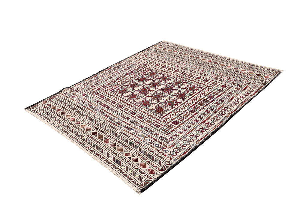 Ivory Handmade Pai Murgh Soumak Kilim Rug Rectangular