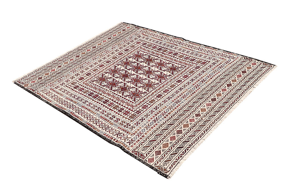 Ivory Handmade Pai Murgh Soumak Kilim Rug Rectangular