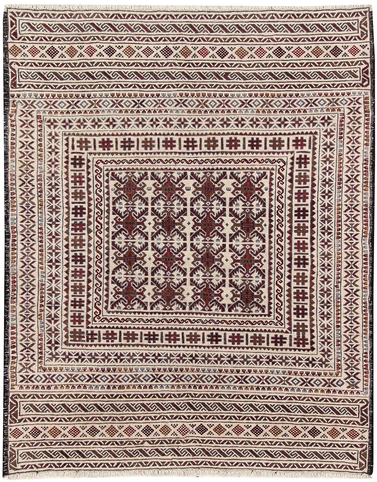 Ivory Handmade Pai Murgh Soumak Kilim Rug Rectangular