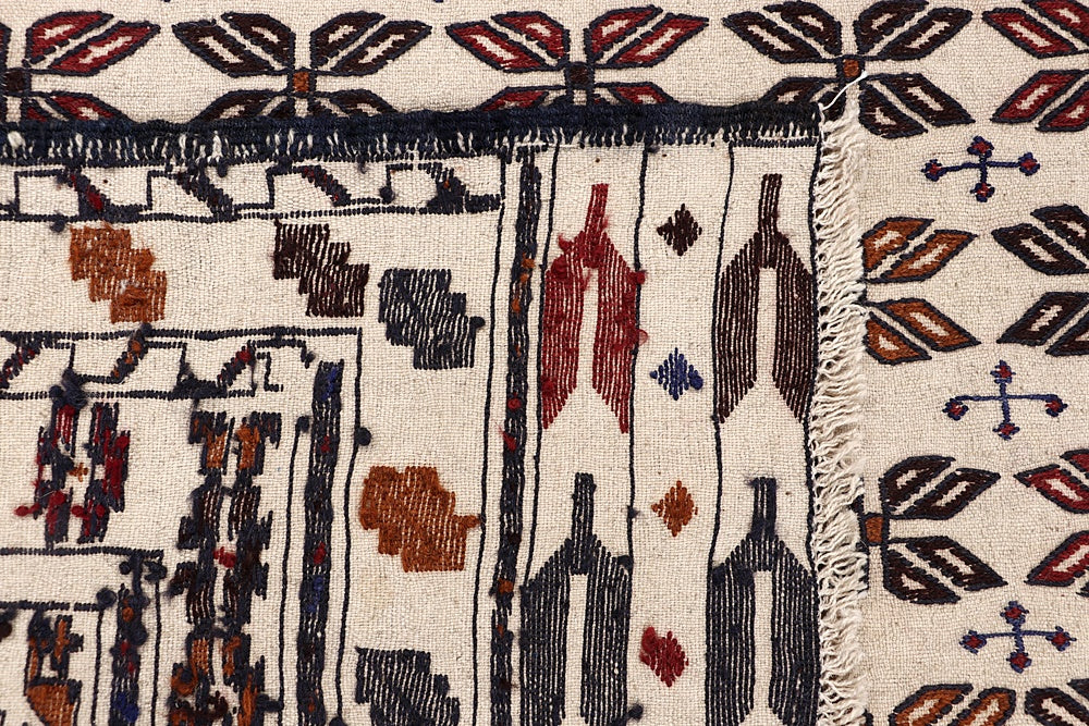 Ivory Handmade Pai Murgh Soumak Kilim Rug Rectangular