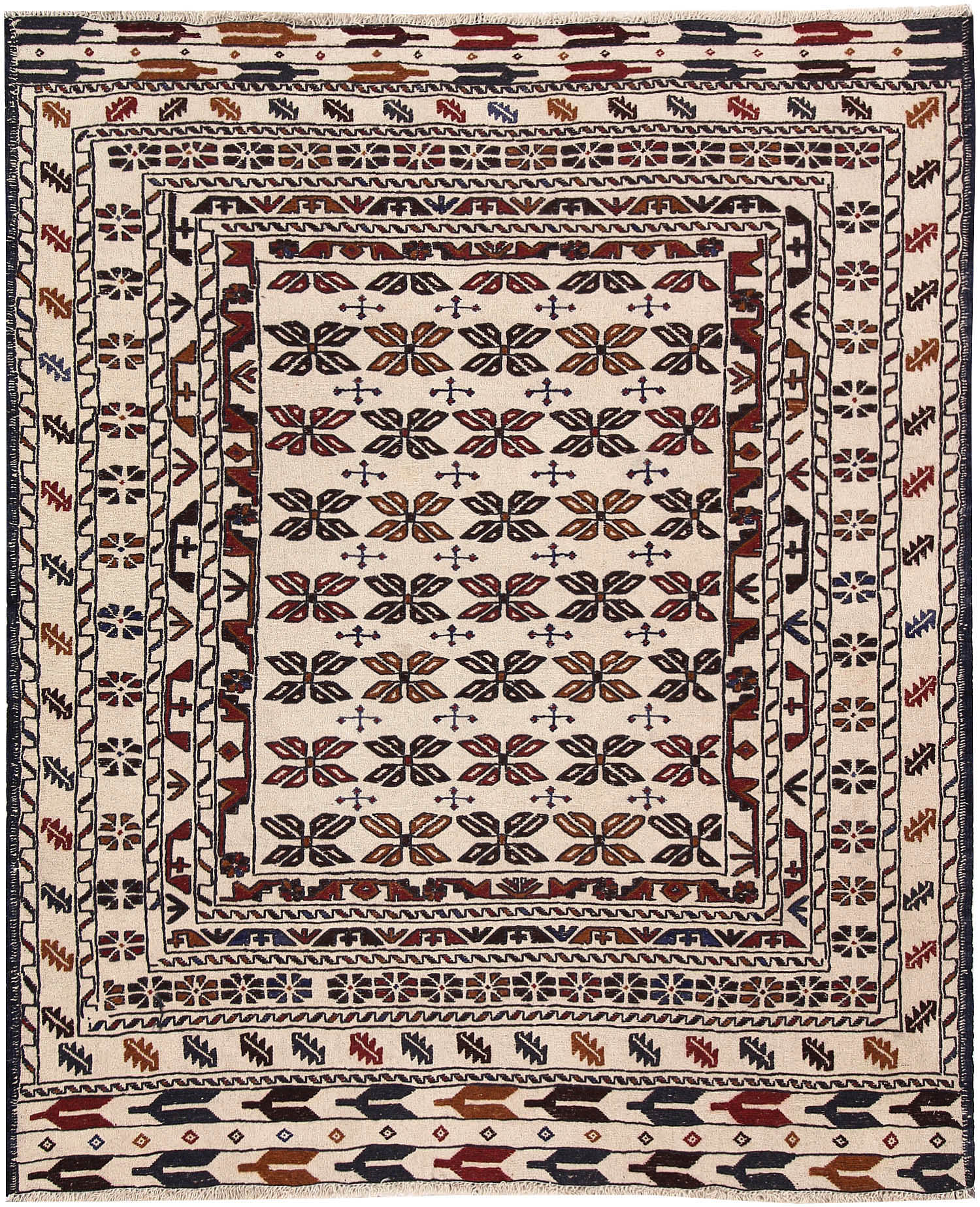 Ivory Handmade Pai Murgh Soumak Kilim Rug Rectangular