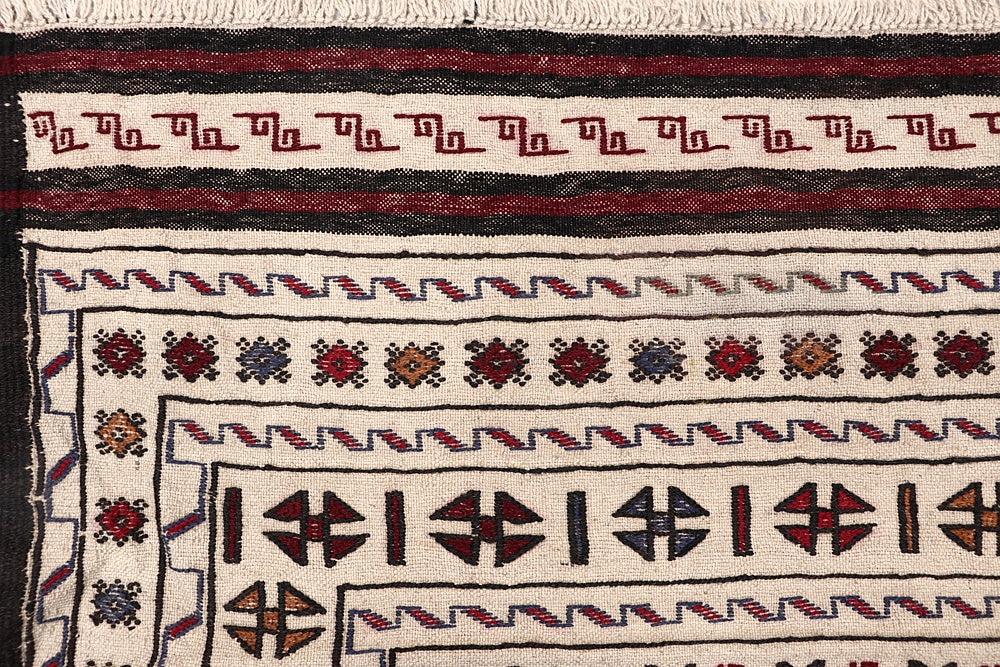 4' x 6'  Ivory Handmade Pai Murgh Soumak Kilim Rug Rectangular