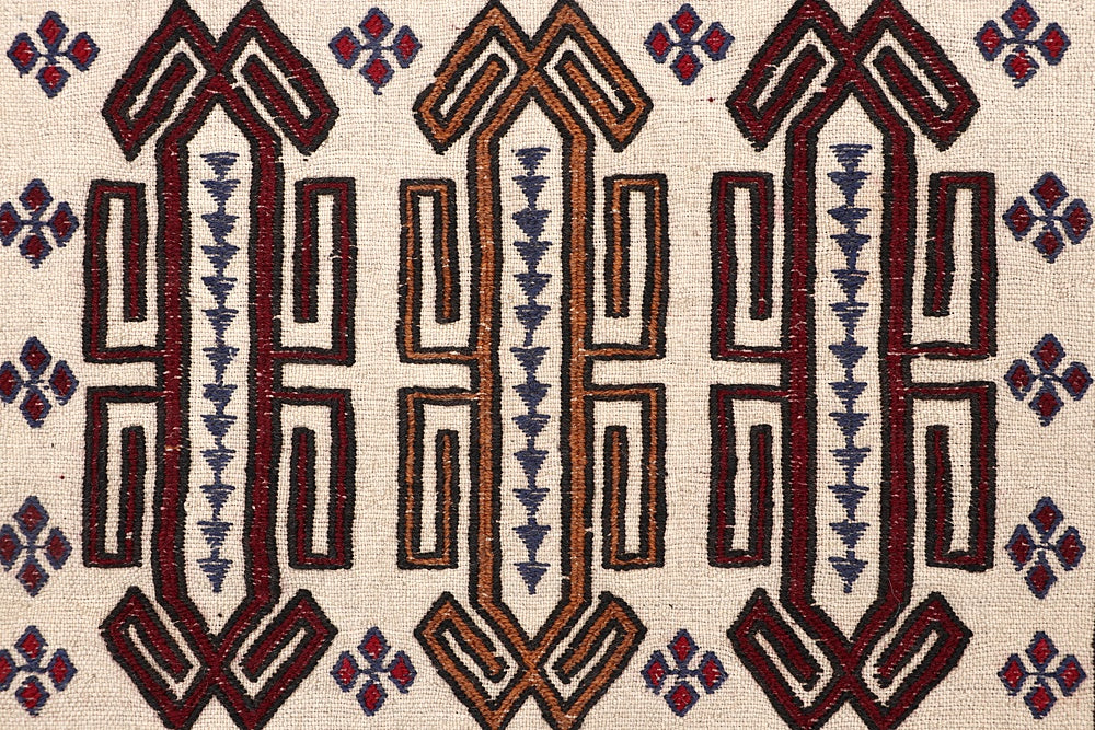 4' x 6'  Ivory Handmade Pai Murgh Soumak Kilim Rug Rectangular