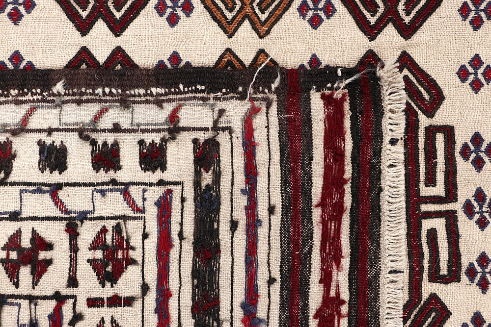 4' x 6'  Ivory Handmade Pai Murgh Soumak Kilim Rug Rectangular