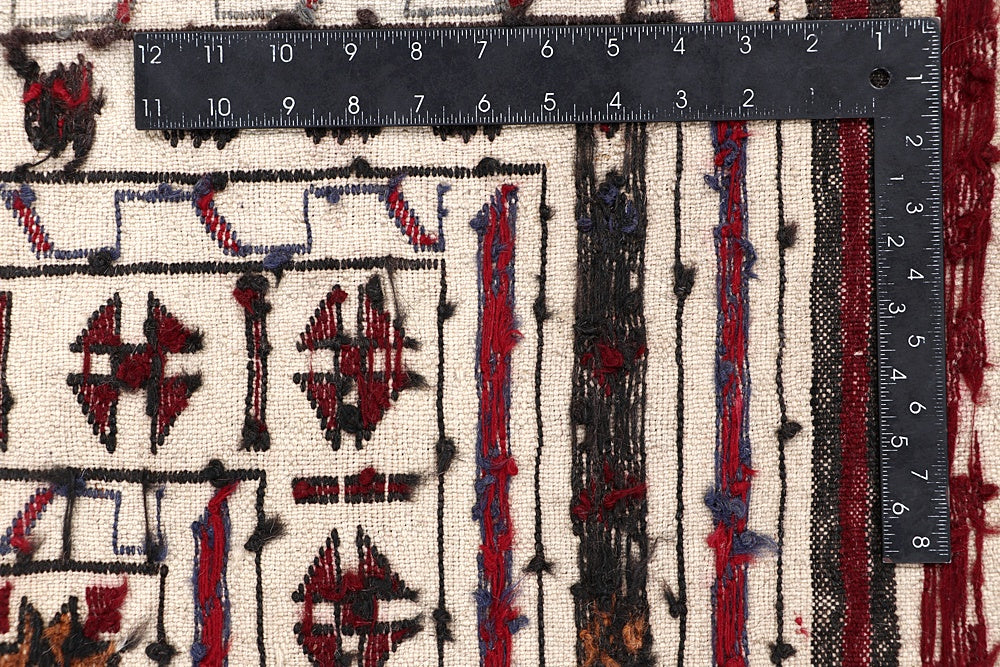 4' x 6'  Ivory Handmade Pai Murgh Soumak Kilim Rug Rectangular