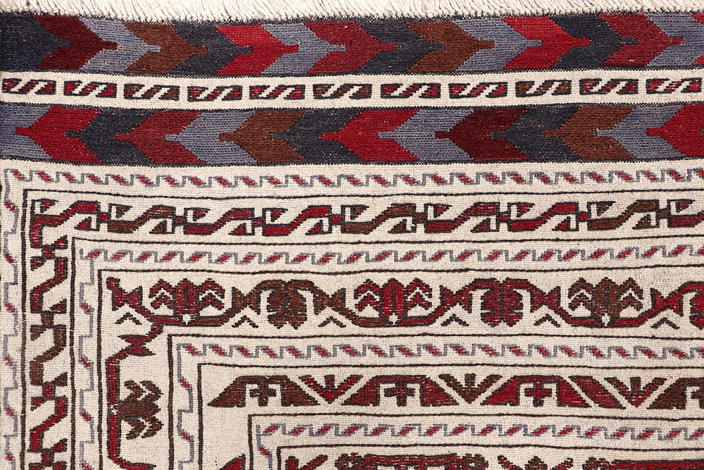 4' x 6'  Ivory Handmade Pai Murgh Soumak Kilim Rug Rectangular
