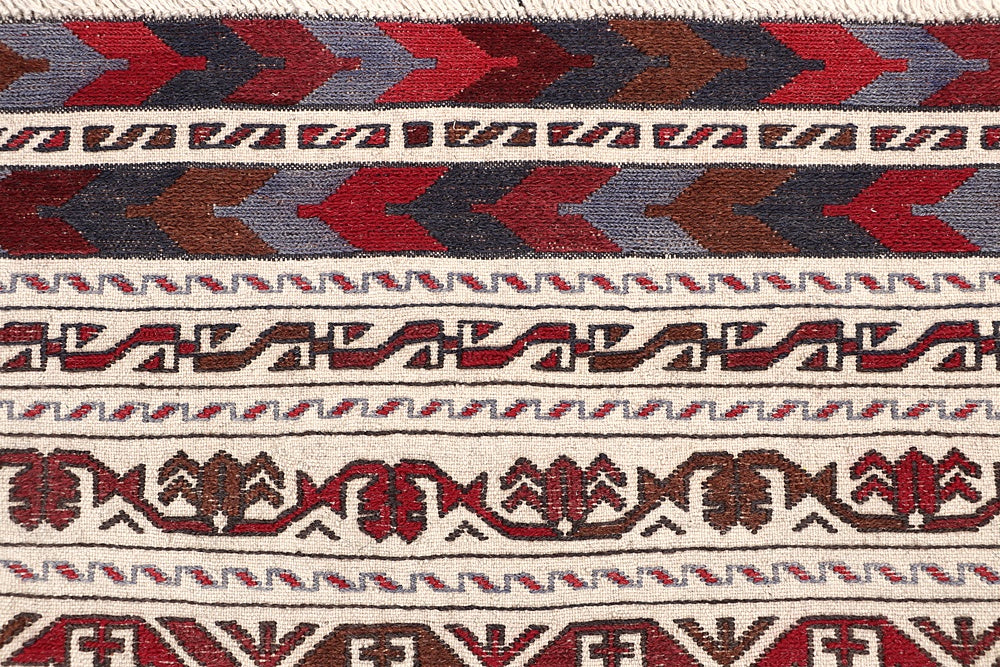 4' x 6'  Ivory Handmade Pai Murgh Soumak Kilim Rug Rectangular