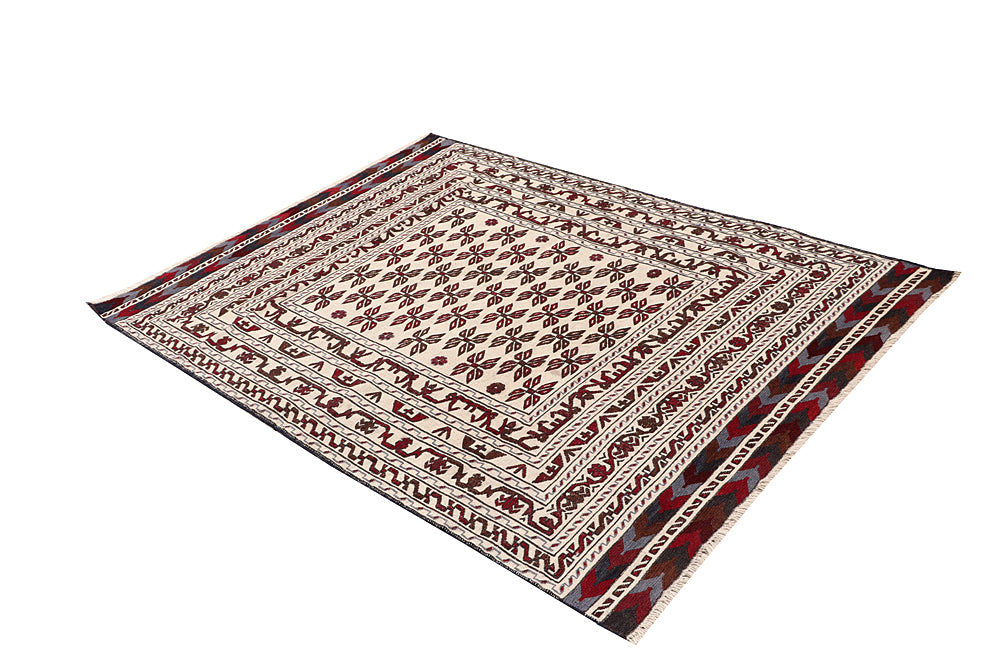 4' x 6'  Ivory Handmade Pai Murgh Soumak Kilim Rug Rectangular