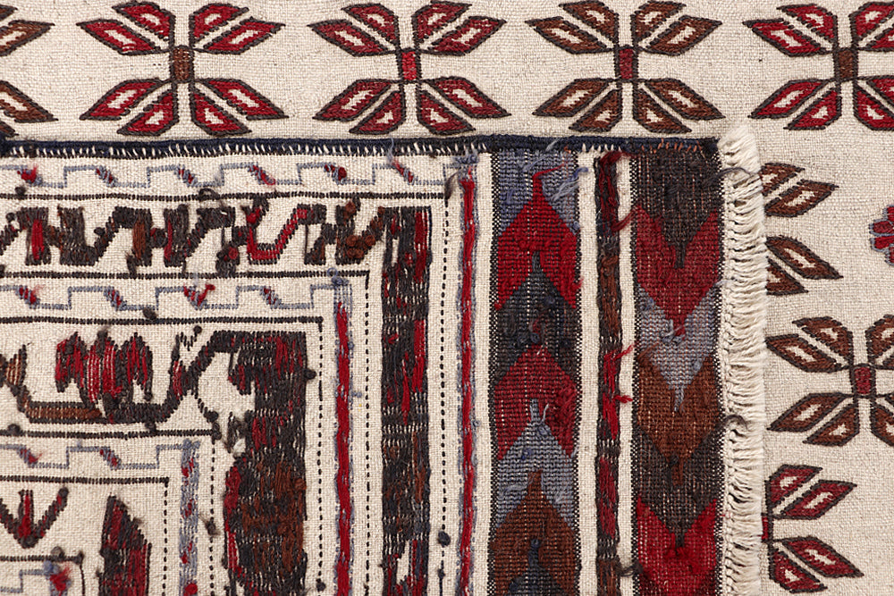 4' x 6'  Ivory Handmade Pai Murgh Soumak Kilim Rug Rectangular