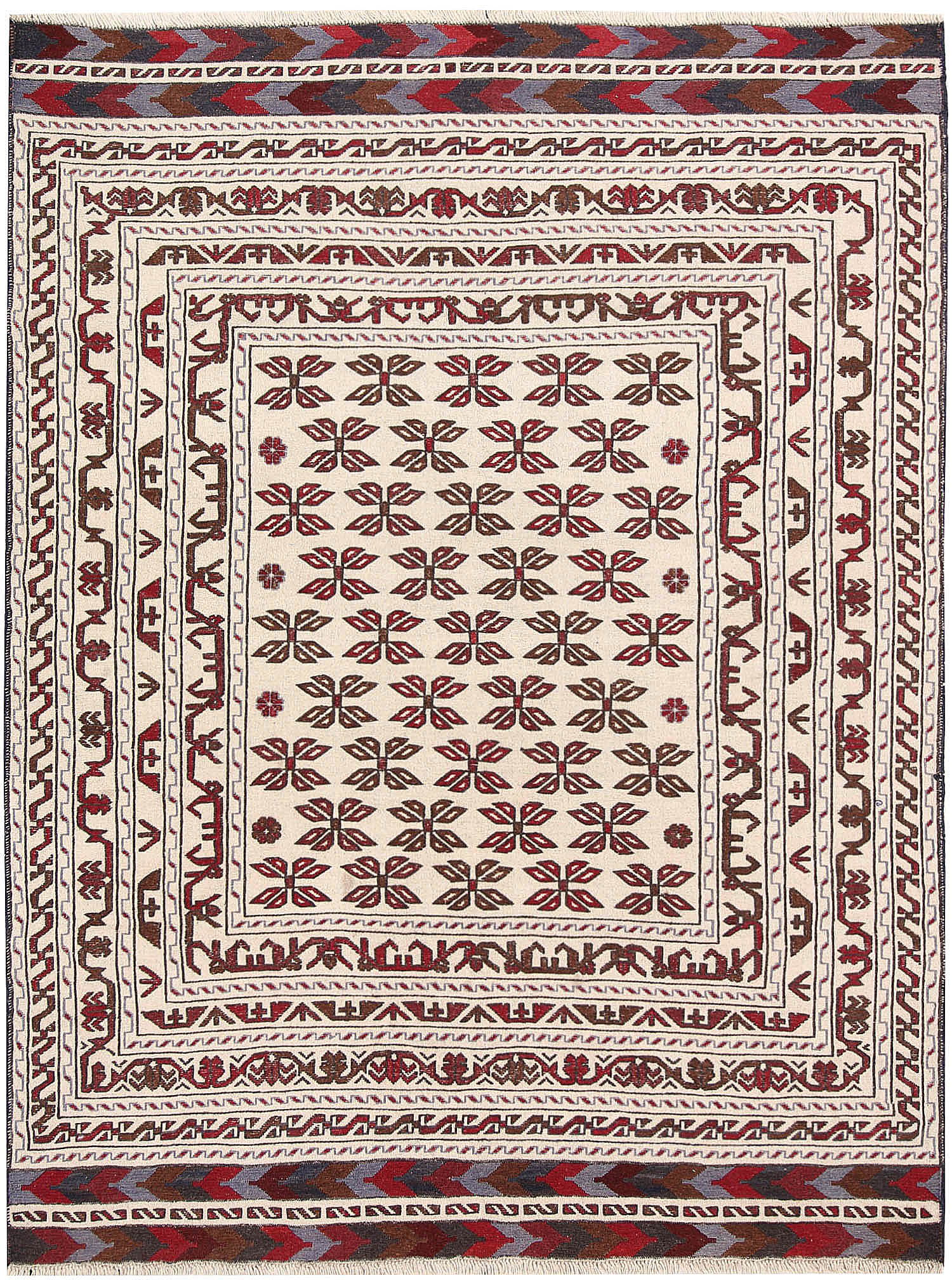 4' x 6'  Ivory Handmade Pai Murgh Soumak Kilim Rug Rectangular