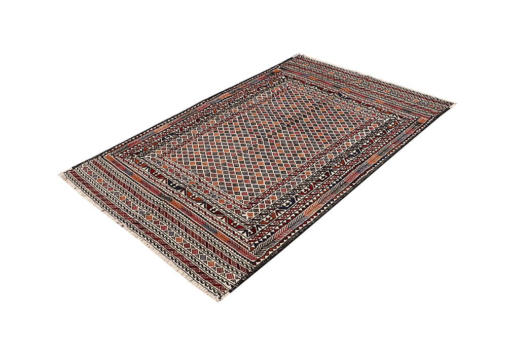 4' 6" x 6' 6  Ivory Handmade Pai Murgh Soumak Kilim Rug Rectangular
