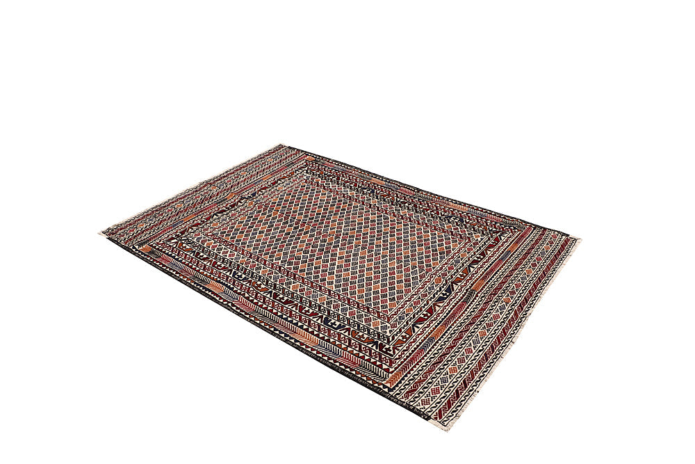 4' 6" x 6' 6  Ivory Handmade Pai Murgh Soumak Kilim Rug Rectangular