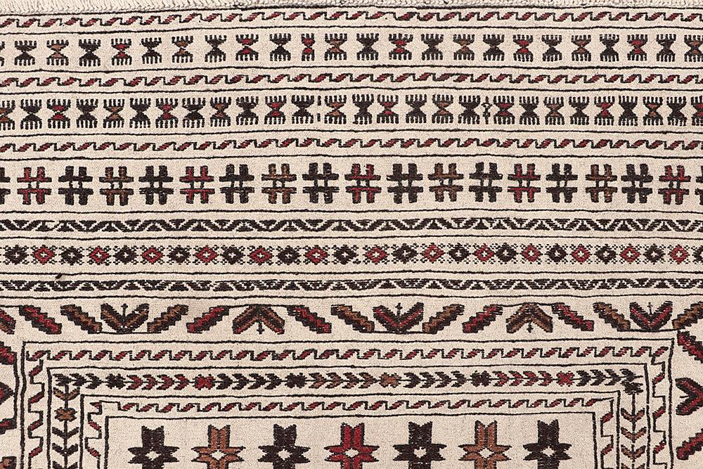 4' 6" x 6' 6  Ivory Handmade Pai Murgh Soumak Kilim Rug Rectangular