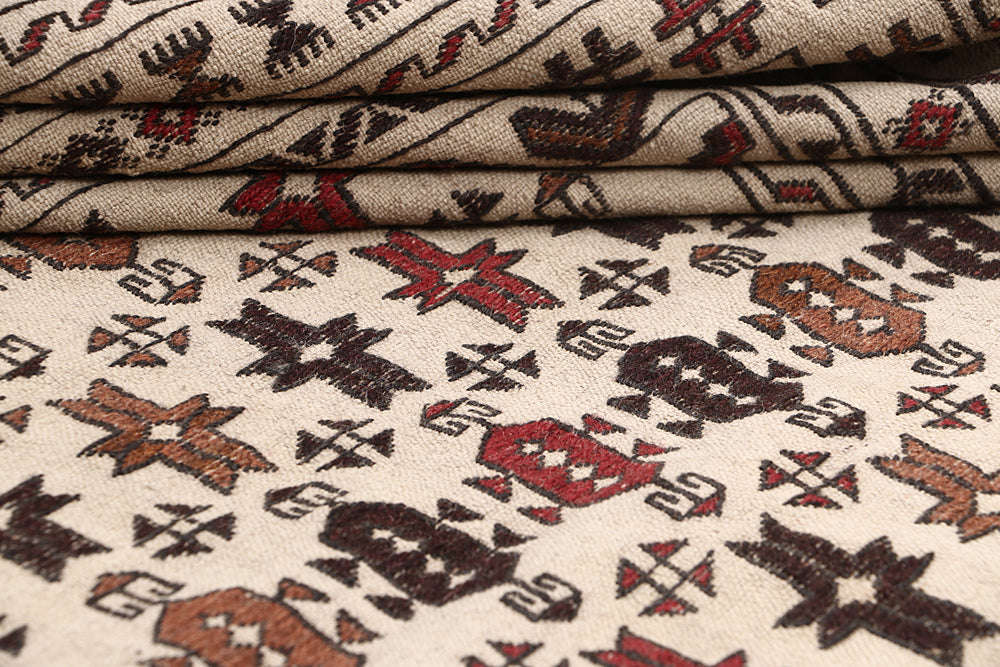4' 6" x 6' 6  Ivory Handmade Pai Murgh Soumak Kilim Rug Rectangular