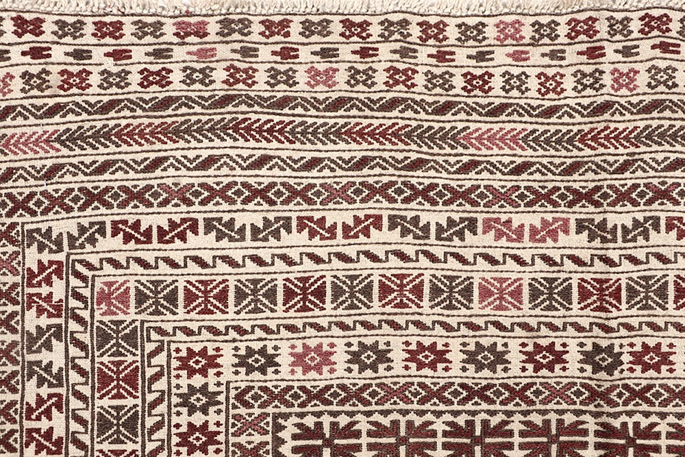 4' 6" x 6' 6  Ivory Handmade Pai Murgh Soumak Kilim Rug Rectangular