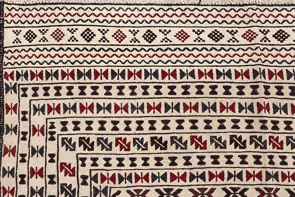 4' x 6'  Ivory Handmade Pai Murgh Soumak Kilim Rug Rectangular