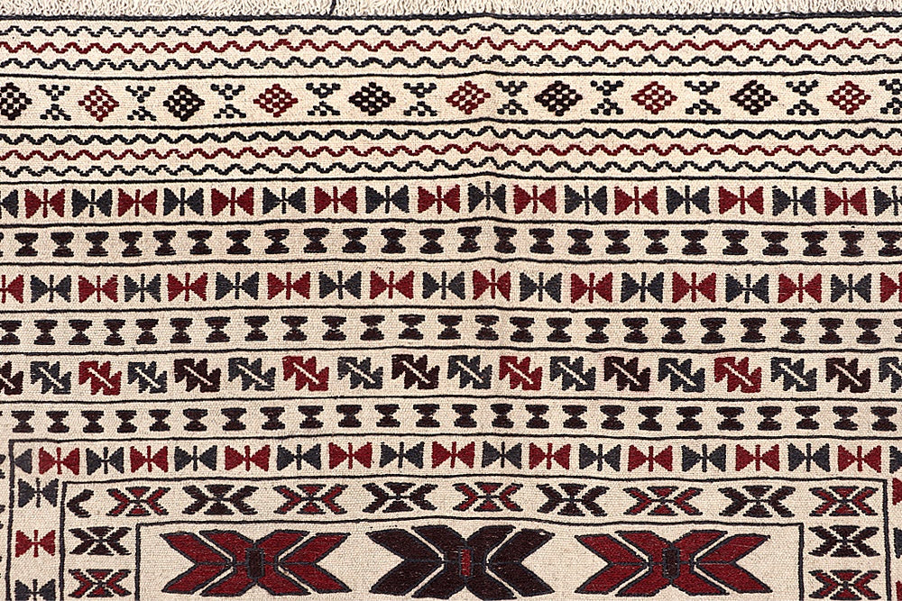 4' x 6'  Ivory Handmade Pai Murgh Soumak Kilim Rug Rectangular