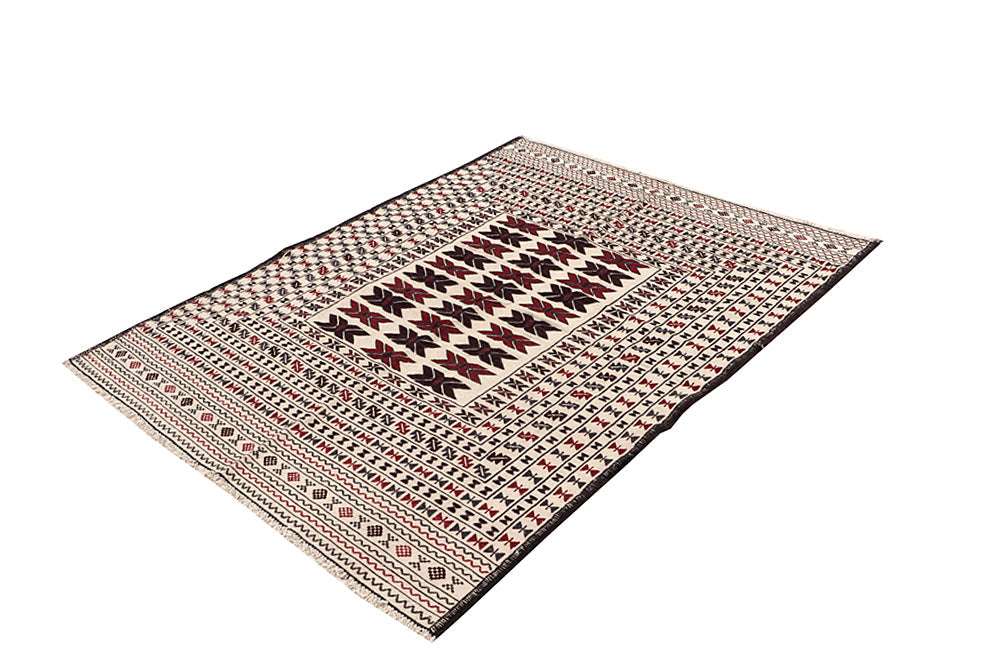 4' x 6'  Ivory Handmade Pai Murgh Soumak Kilim Rug Rectangular