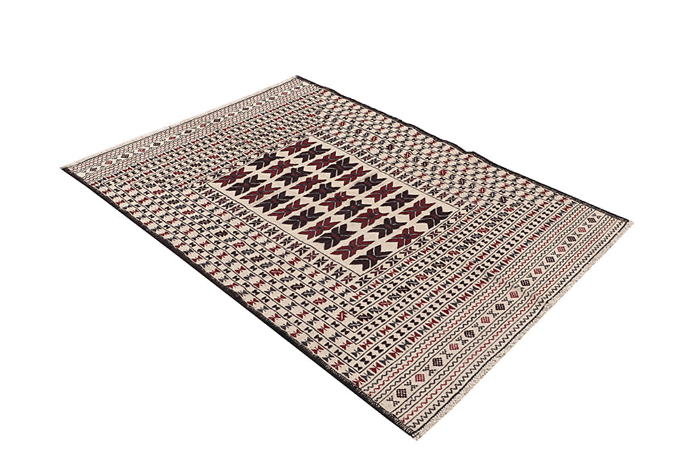 4' x 6'  Ivory Handmade Pai Murgh Soumak Kilim Rug Rectangular