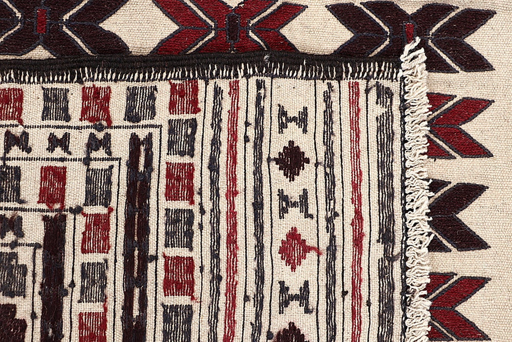 4' x 6'  Ivory Handmade Pai Murgh Soumak Kilim Rug Rectangular