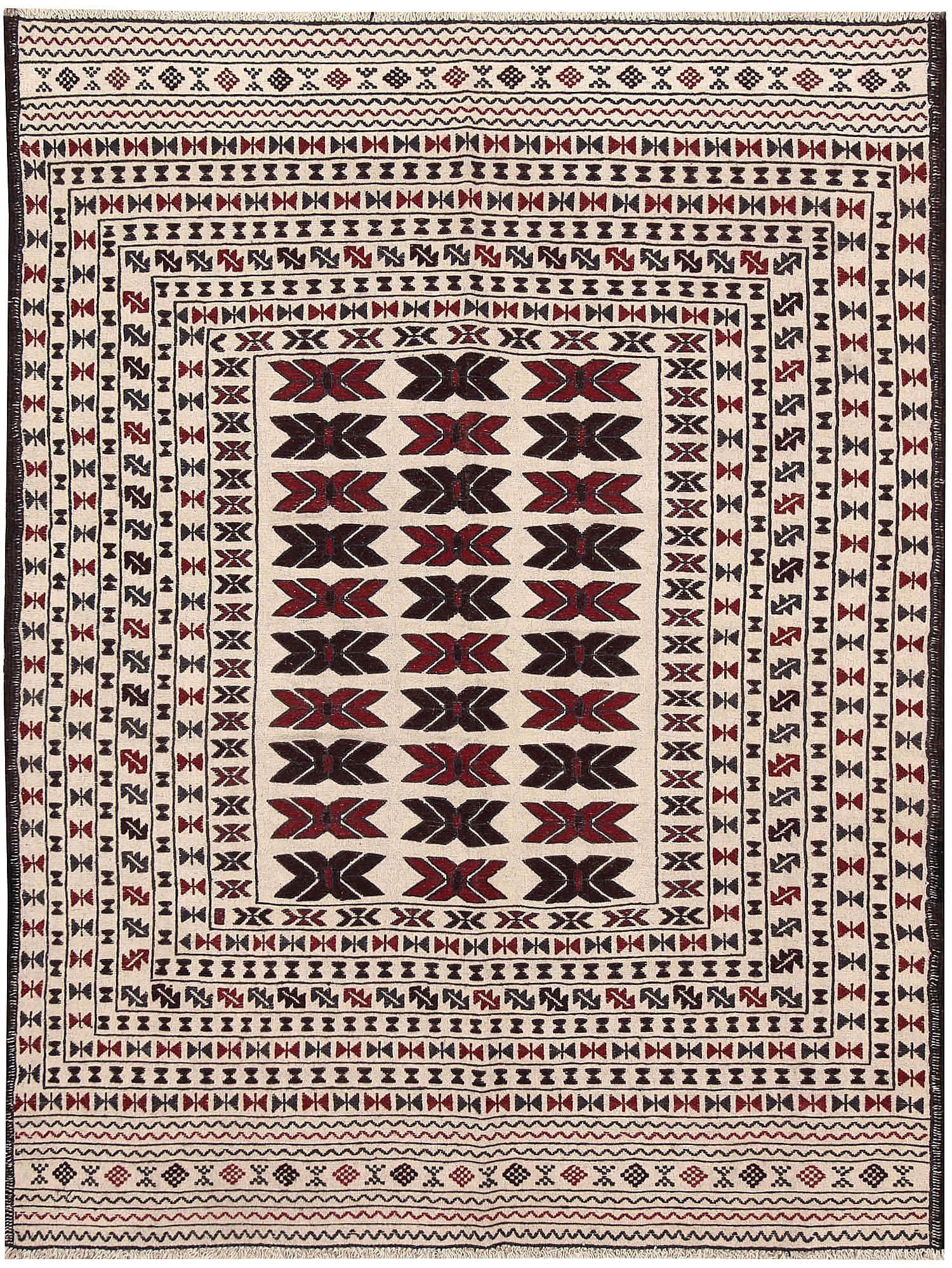 4' x 6'  Ivory Handmade Pai Murgh Soumak Kilim Rug Rectangular
