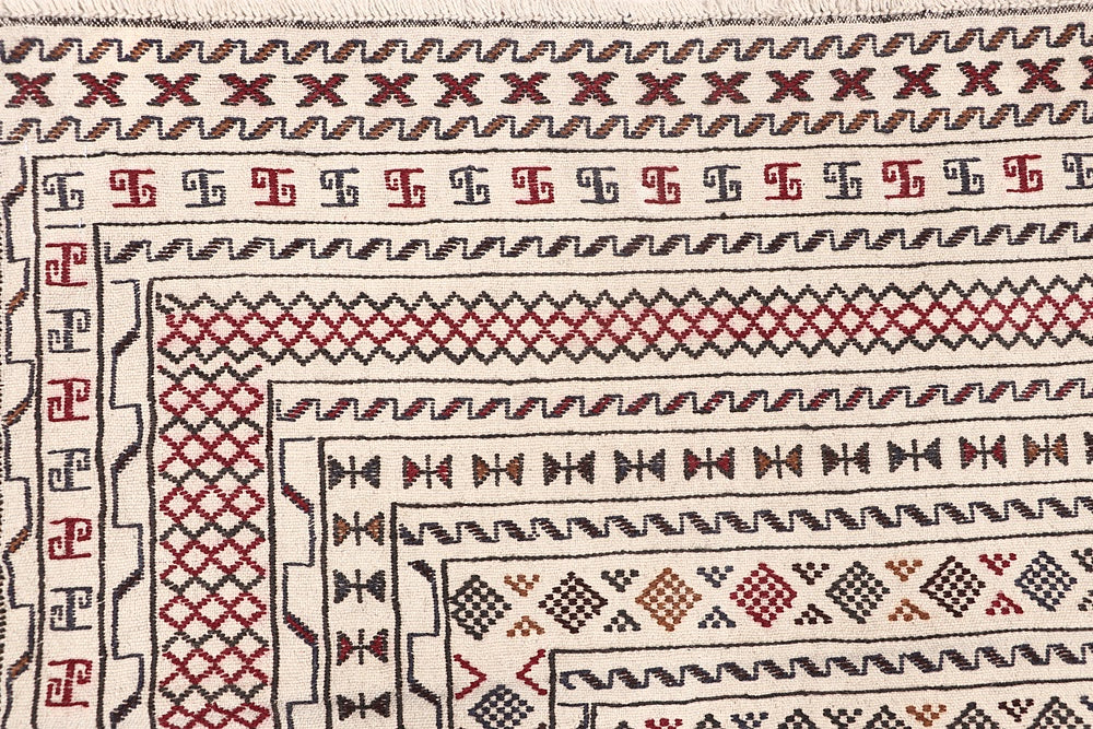 4' x 6'  Ivory Handmade Pai Murgh Soumak Kilim Rug Rectangular