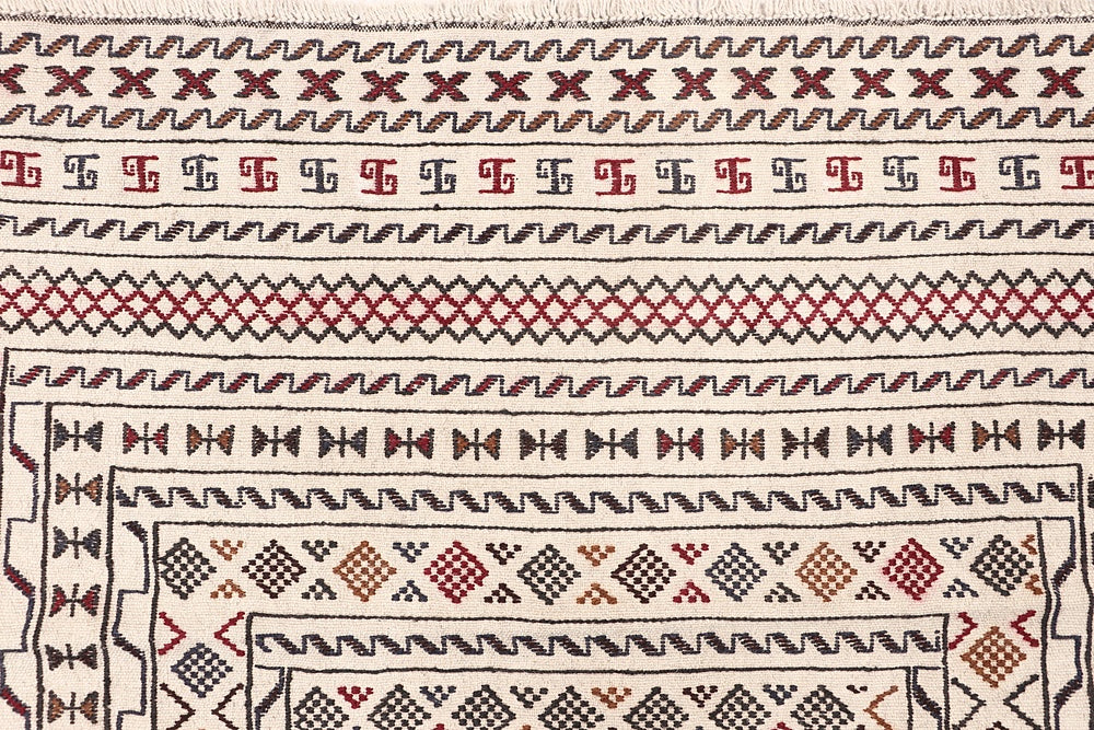 4' x 6'  Ivory Handmade Pai Murgh Soumak Kilim Rug Rectangular