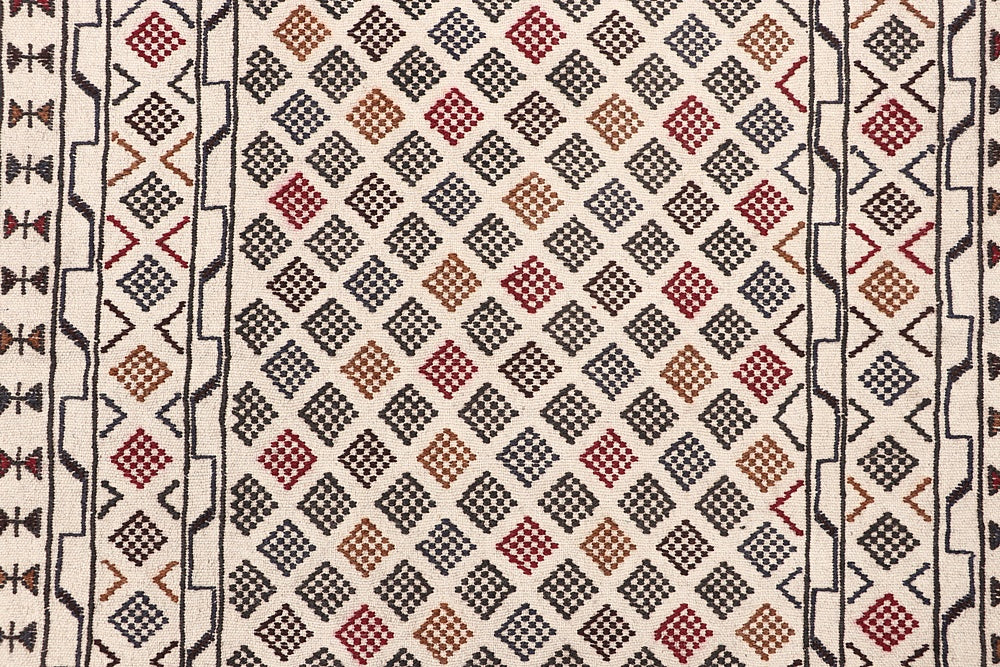 4' x 6'  Ivory Handmade Pai Murgh Soumak Kilim Rug Rectangular