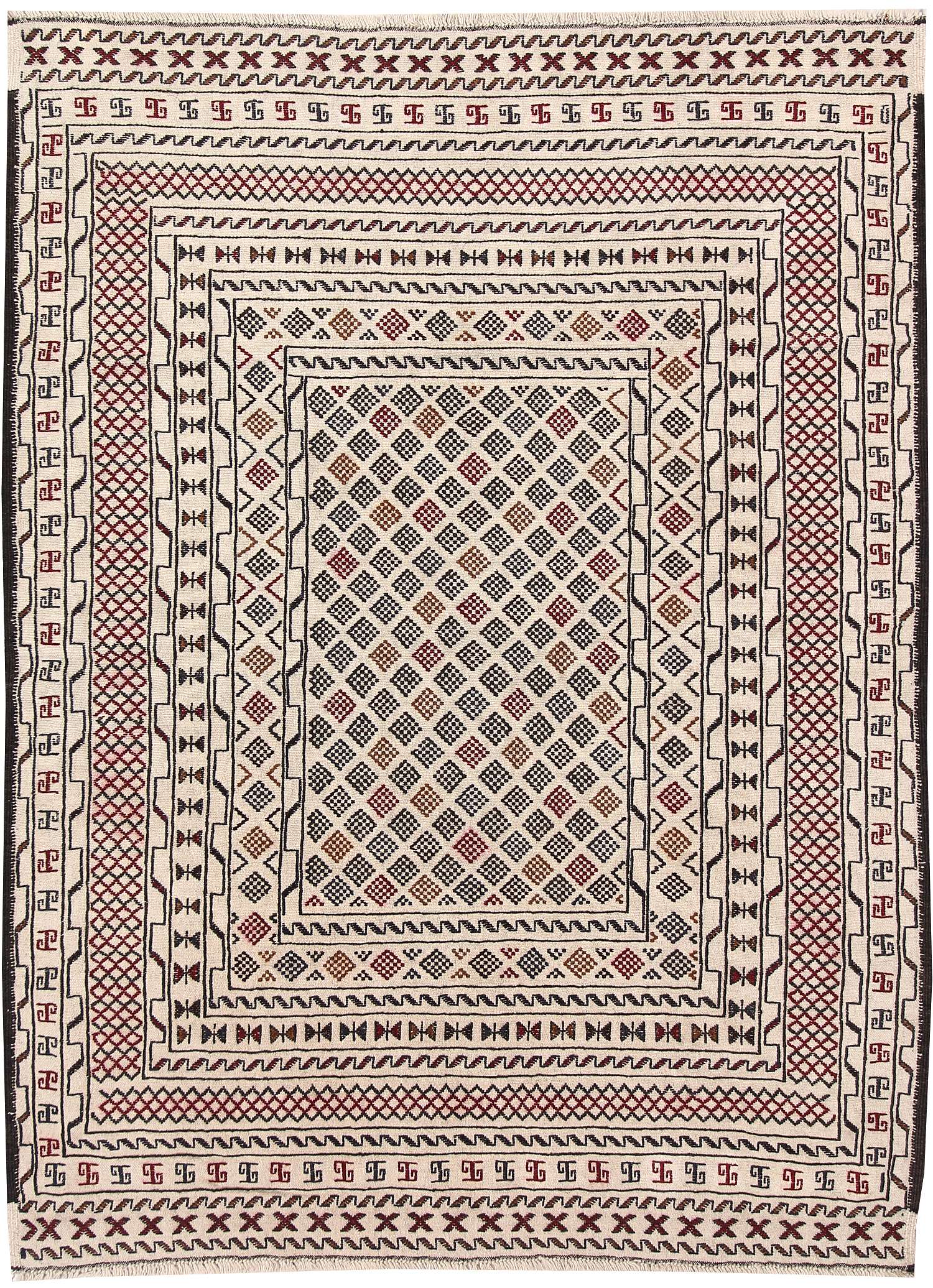 4' x 6'  Ivory Handmade Pai Murgh Soumak Kilim Rug Rectangular