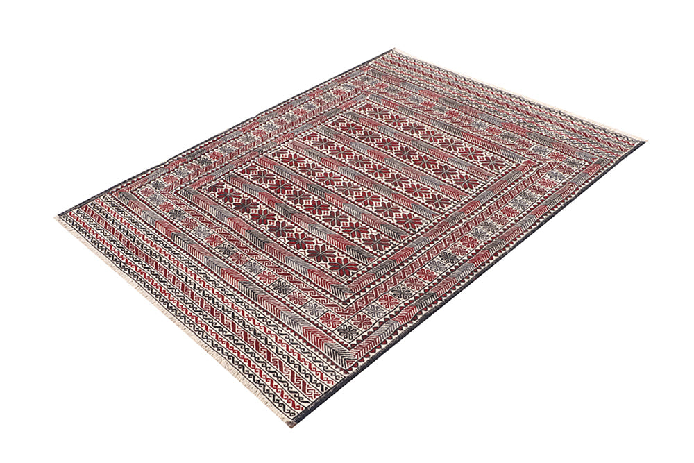 4' x 6'  Ivory Handmade Pai Murgh Soumak Kilim Rug Rectangular