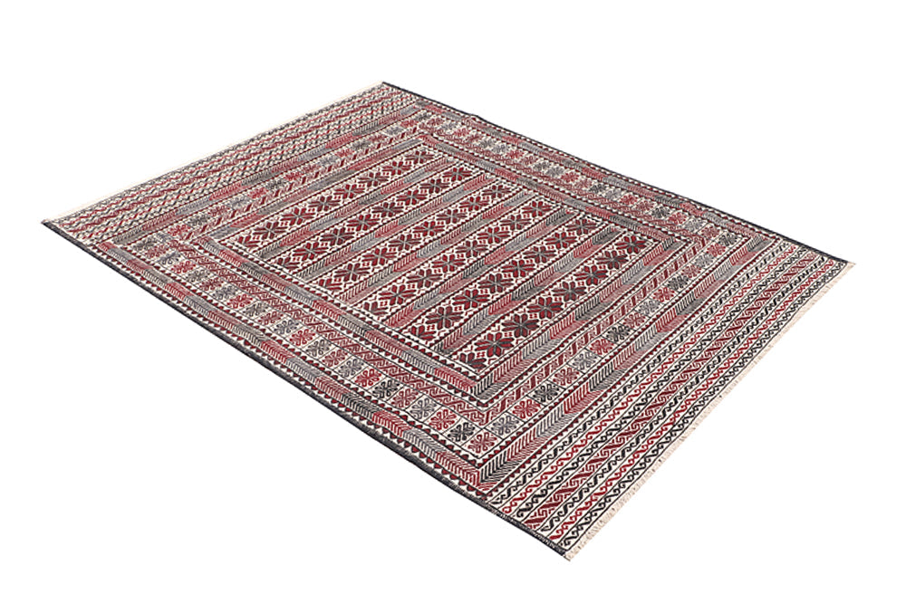 4' x 6'  Ivory Handmade Pai Murgh Soumak Kilim Rug Rectangular