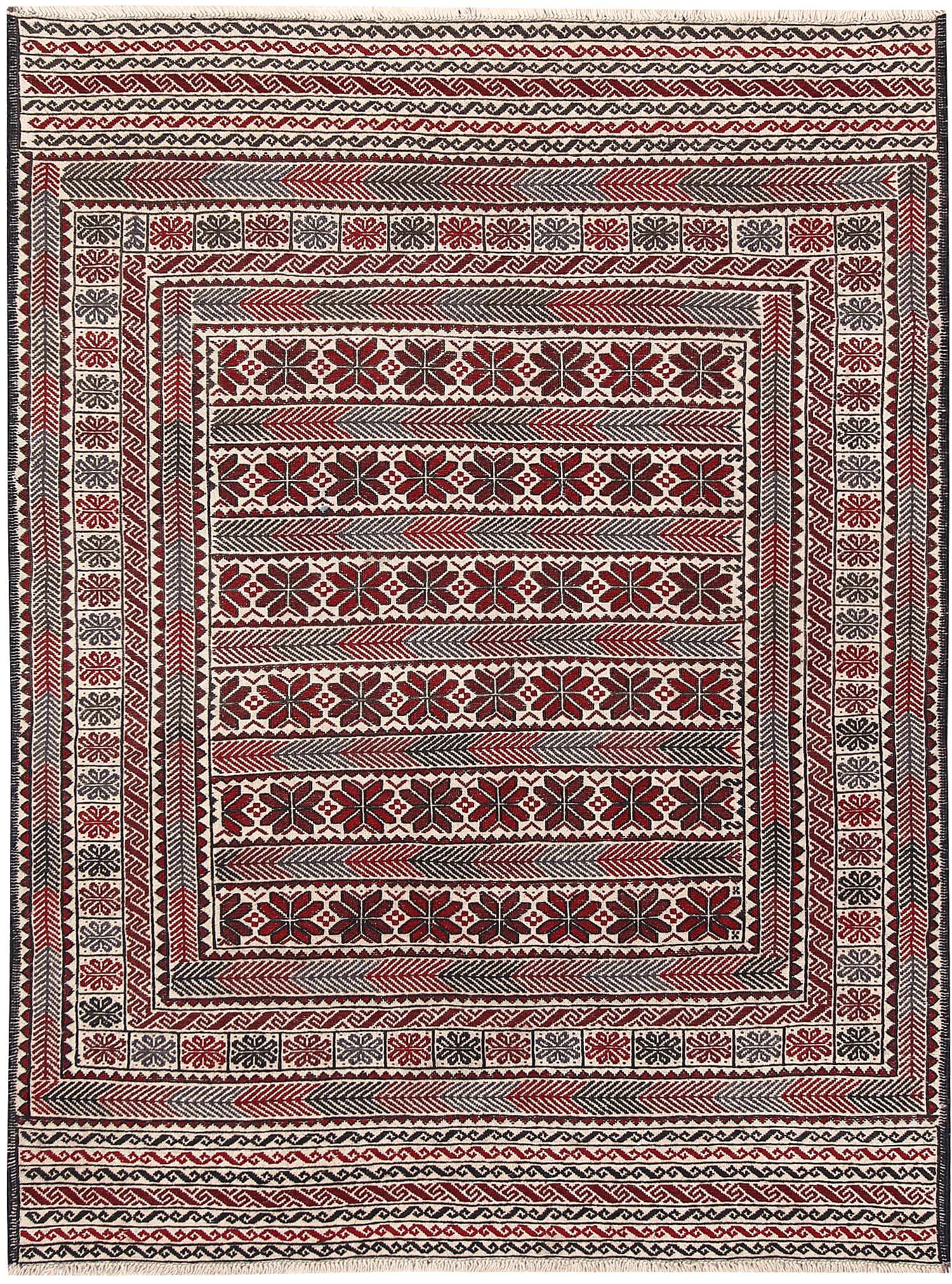 4' x 6'  Ivory Handmade Pai Murgh Soumak Kilim Rug Rectangular