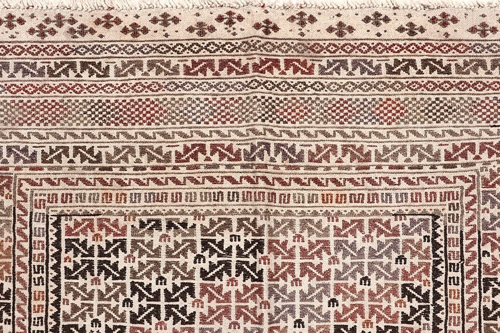 4' x 6'  Ivory Handmade Pai Murgh Soumak Kilim Rug Rectangular