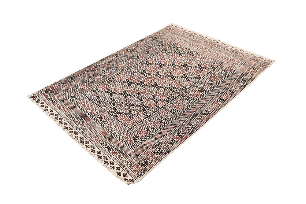 4' x 6'  Ivory Handmade Pai Murgh Soumak Kilim Rug Rectangular