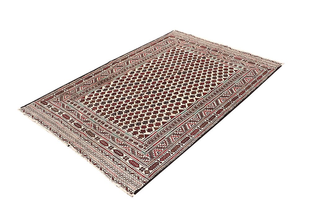 4' x 6'  Ivory Handmade Pai Murgh Soumak Kilim Rug Rectangular
