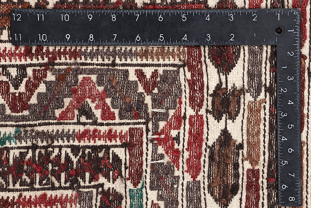 4' x 6'  Ivory Handmade Pai Murgh Soumak Kilim Rug Rectangular