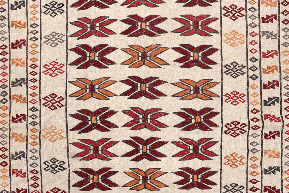 4' 6" x 6' 6  Ivory Handmade Pai Murgh Soumak Kilim Rug Rectangular