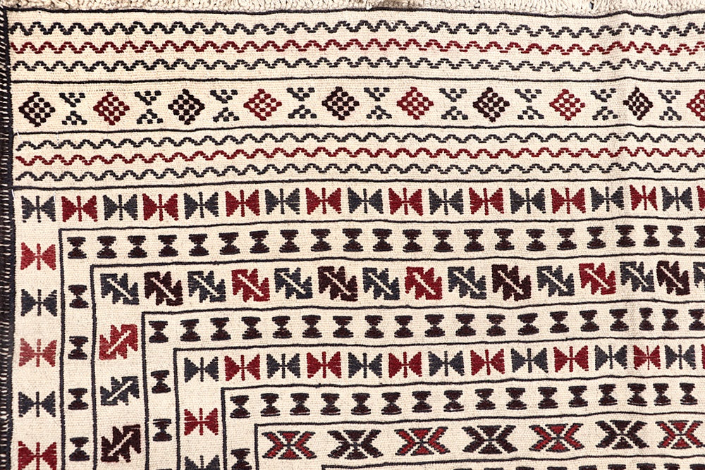 4' x 6'  Ivory Handmade Pai Murgh Soumak Kilim Rug Rectangular