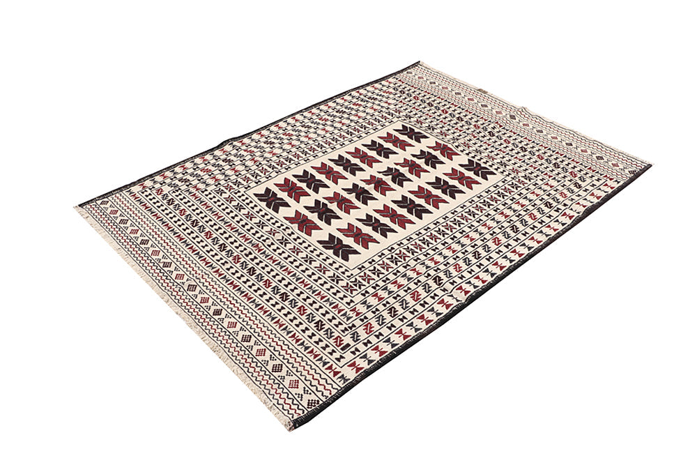 4' x 6'  Ivory Handmade Pai Murgh Soumak Kilim Rug Rectangular