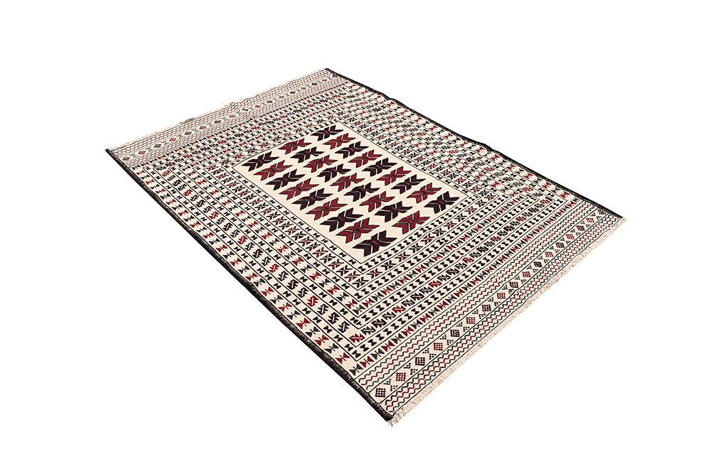 4' x 6'  Ivory Handmade Pai Murgh Soumak Kilim Rug Rectangular