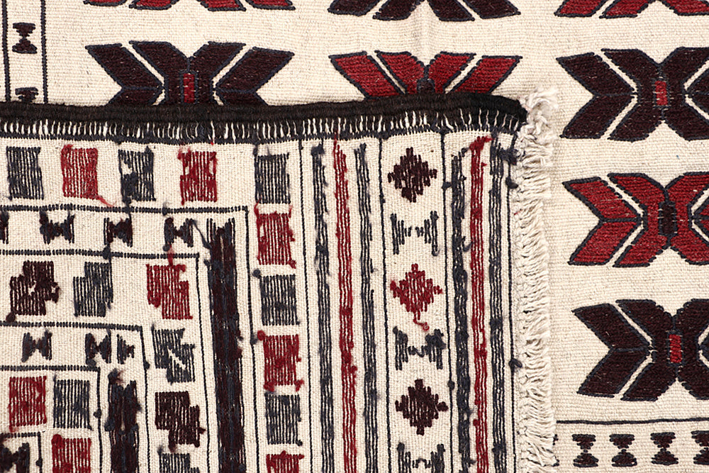 4' x 6'  Ivory Handmade Pai Murgh Soumak Kilim Rug Rectangular