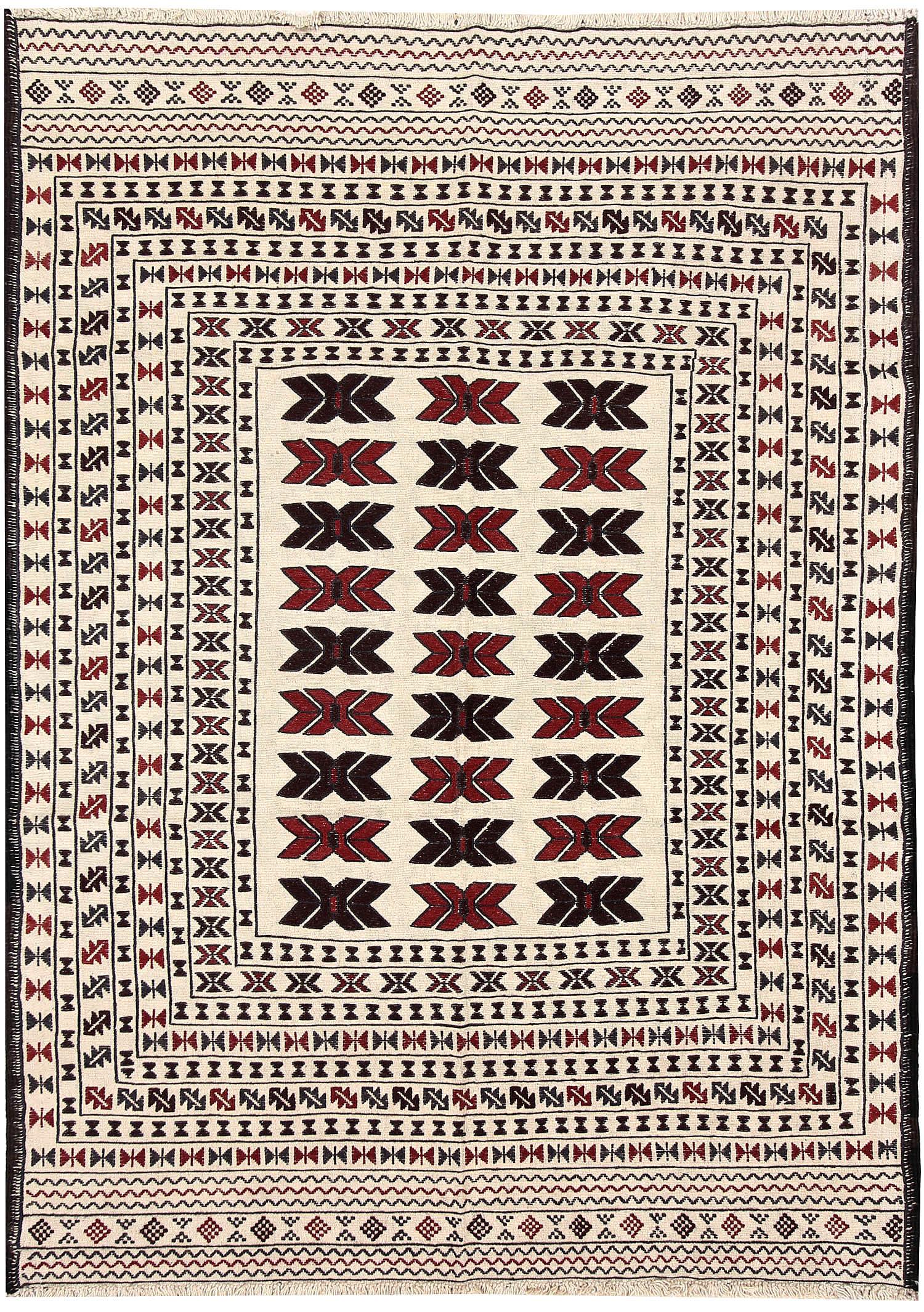 4' x 6'  Ivory Handmade Pai Murgh Soumak Kilim Rug Rectangular