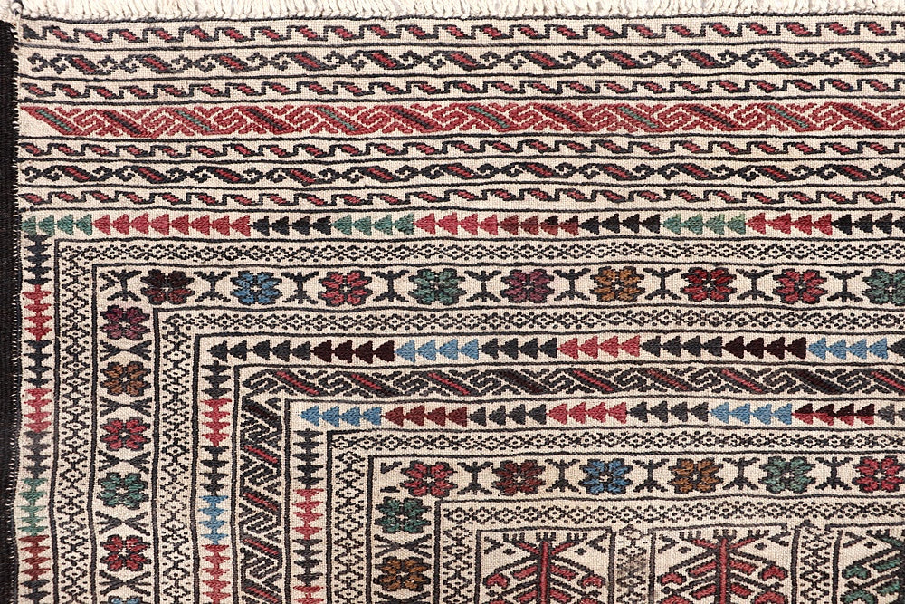 4' 6" x 6' 6  Ivory Handmade Pai Murgh Soumak Kilim Rug Rectangular