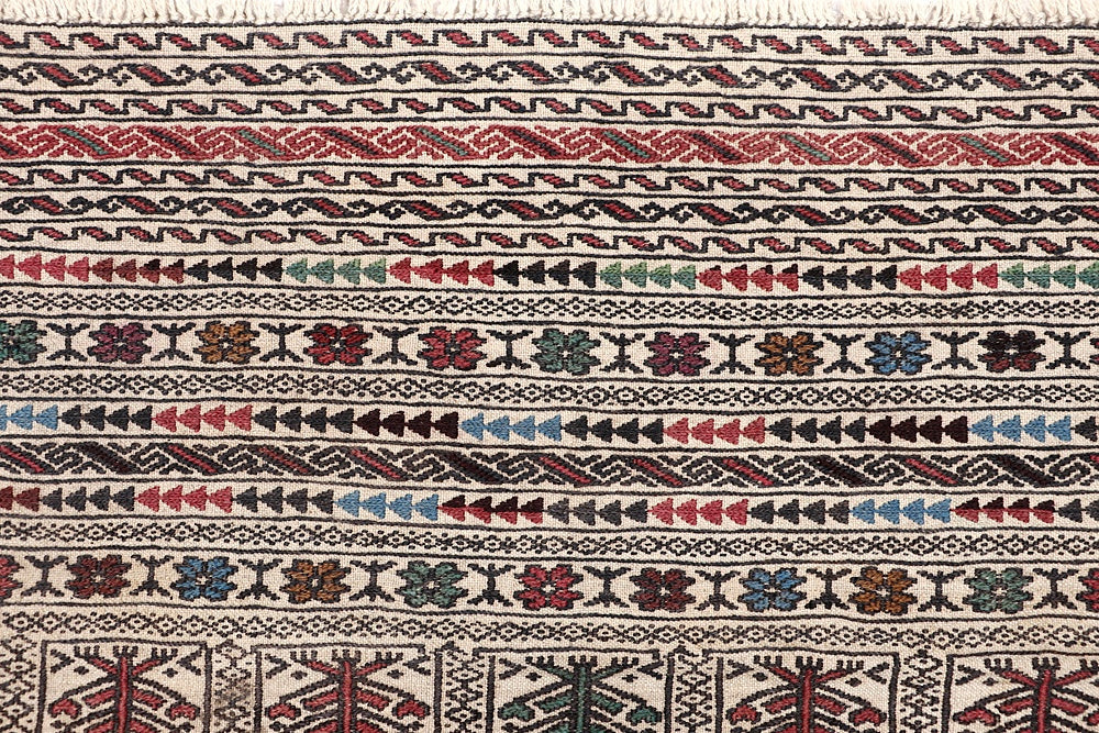 4' 6" x 6' 6  Ivory Handmade Pai Murgh Soumak Kilim Rug Rectangular