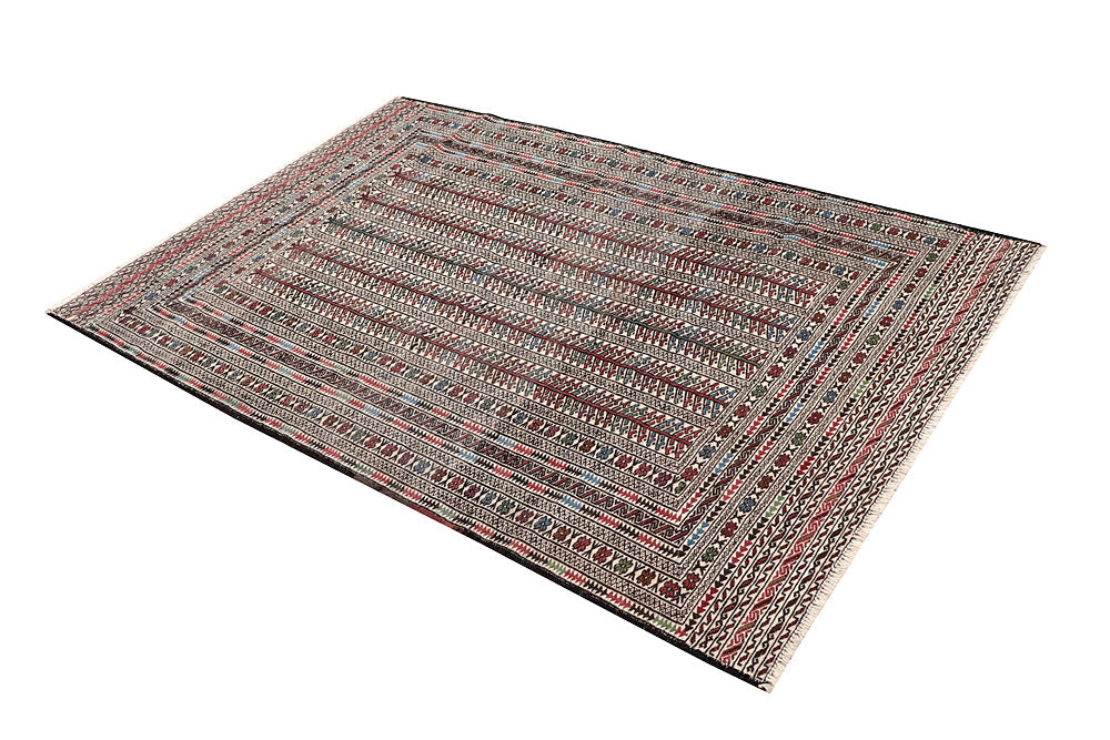 4' 6" x 6' 6  Ivory Handmade Pai Murgh Soumak Kilim Rug Rectangular