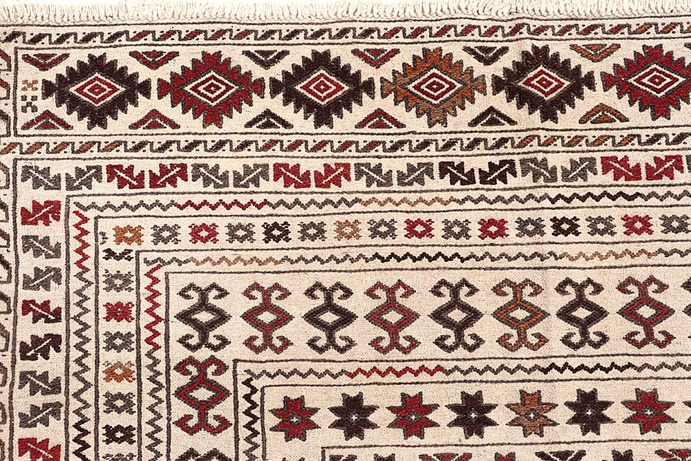 4' 6" x 6' 6  Ivory Handmade Pai Murgh Soumak Kilim Rug Rectangular