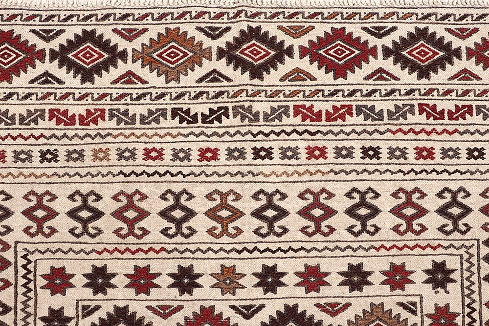 4' 6" x 6' 6  Ivory Handmade Pai Murgh Soumak Kilim Rug Rectangular