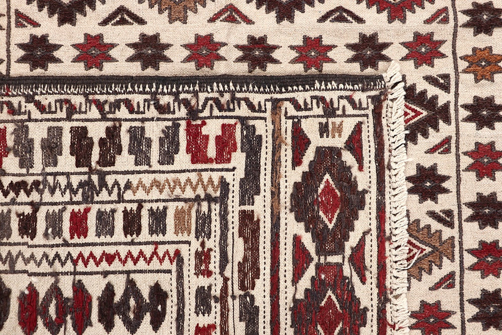 4' 6" x 6' 6  Ivory Handmade Pai Murgh Soumak Kilim Rug Rectangular