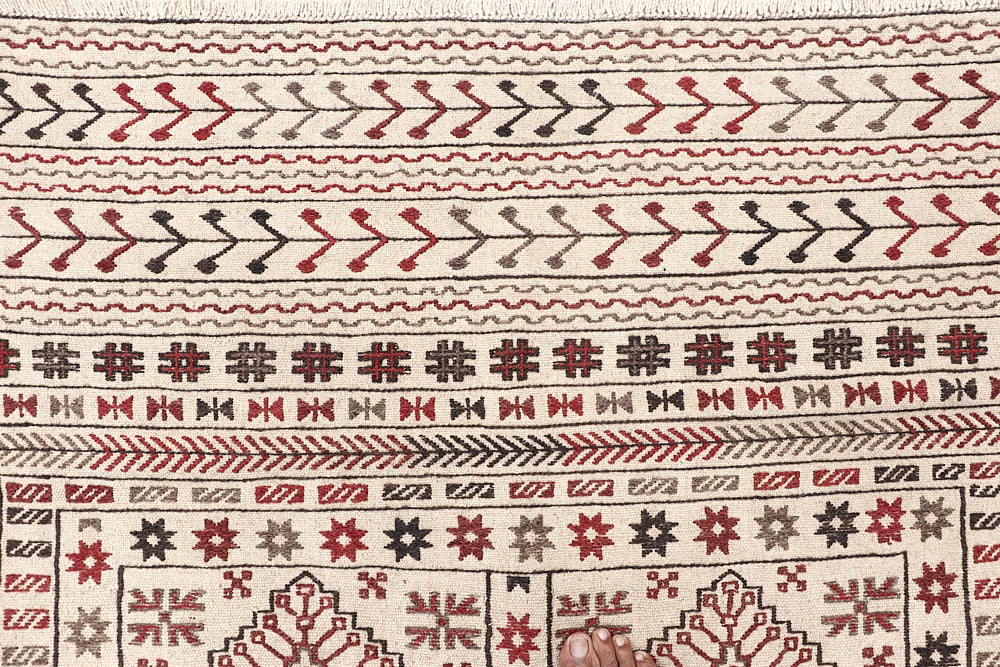 4' x 6'  Ivory Handmade Pai Murgh Soumak Kilim Rug Rectangular